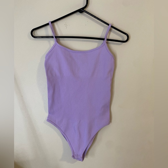 QQQ Lavender Cute Ribbed Bodysuit spaghetti adjustable straps size small - Picture 1 of 6